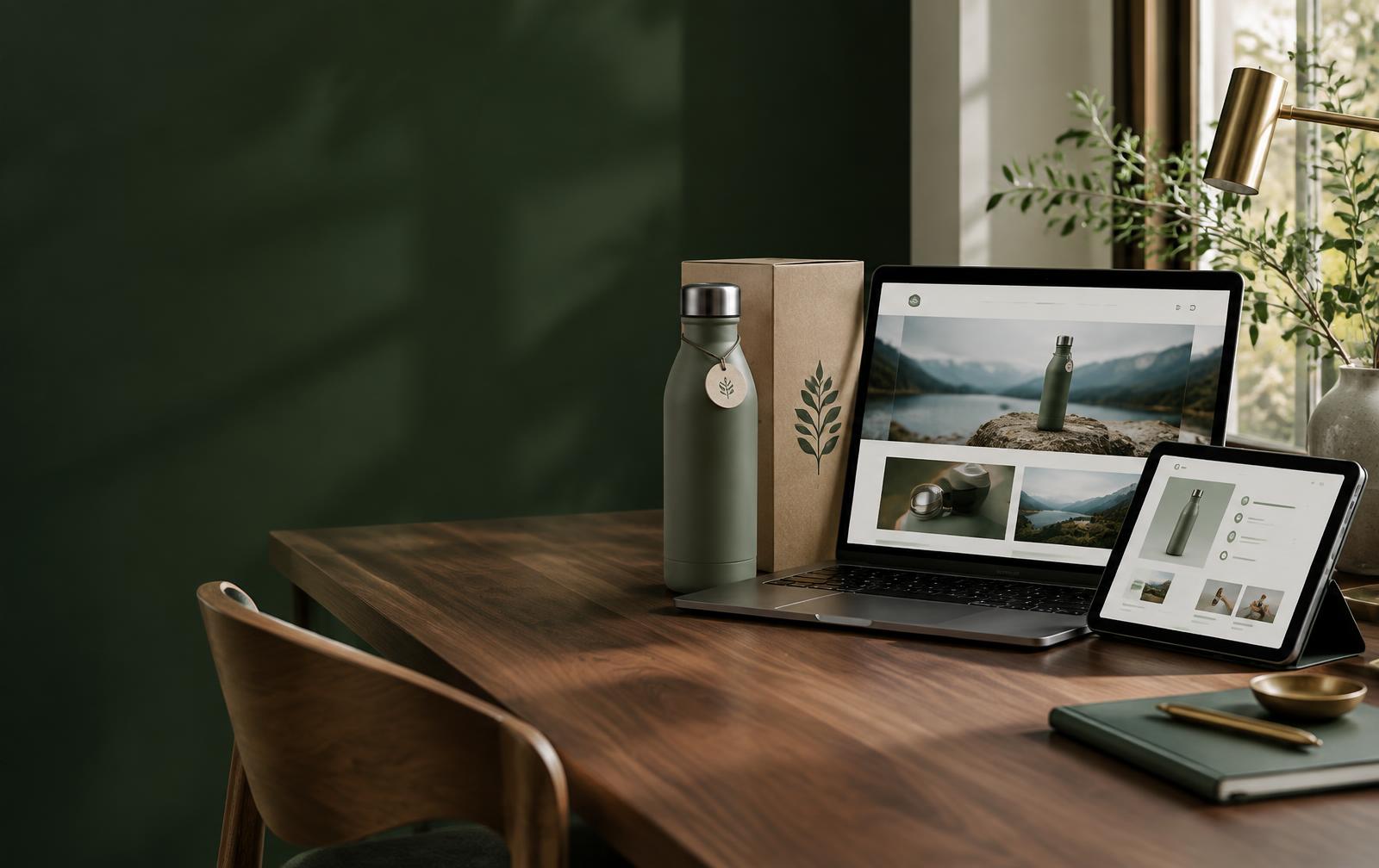 A product brand website beside the physical product it describes