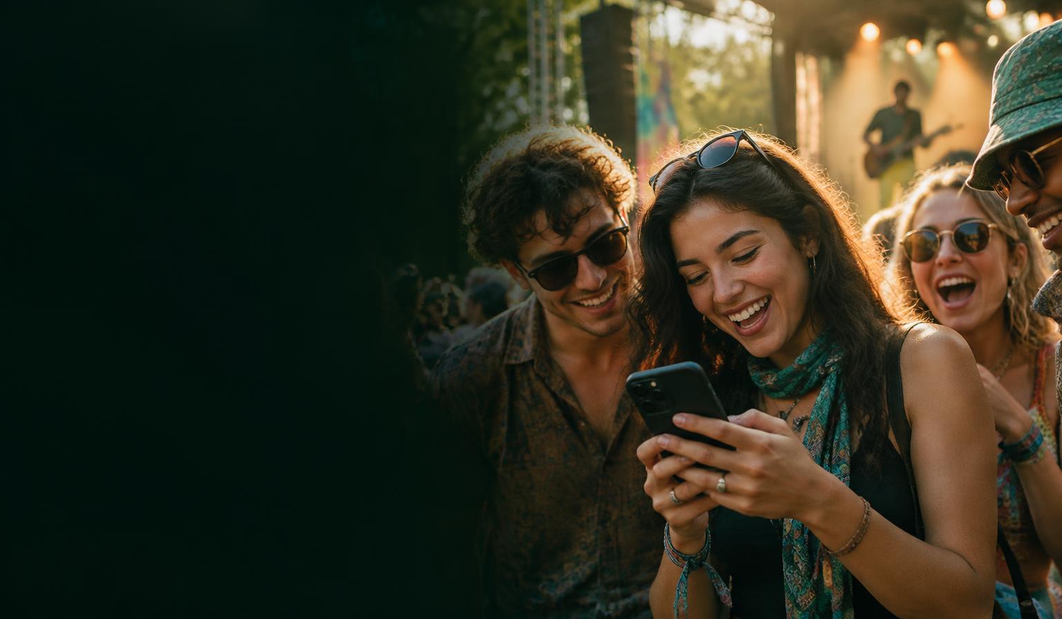 Fans enjoying a live music event and sharing an experience on a phone